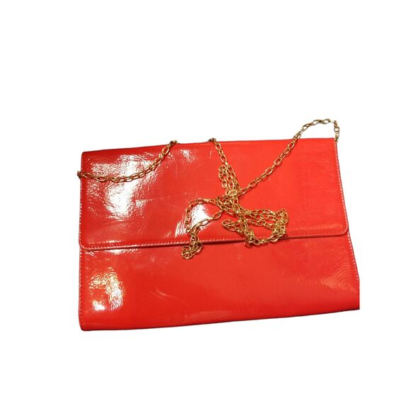 Halogen Red Leather Envelope Shoulder Bag Chain Chic Evening - Picture 1 of 4